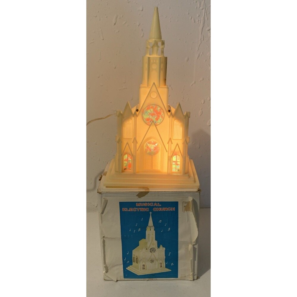 Vintage 1950s Raylite Lighted Musical Church Cathedral Christmas Works